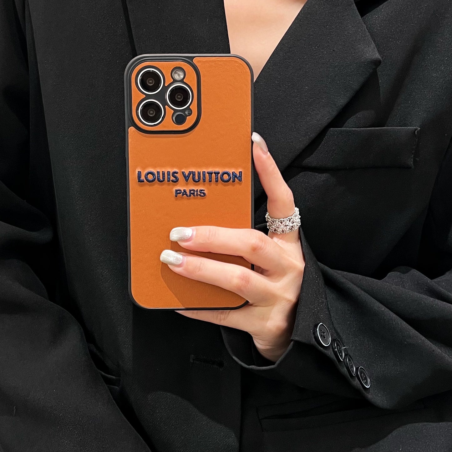 LV Orange Embroidered Phone Case