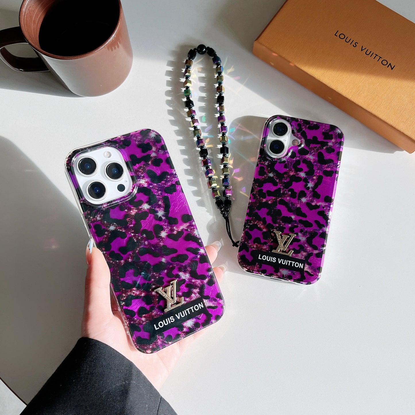 LV purple leopard print phone case